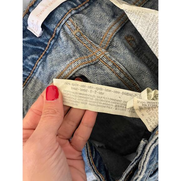 Zara Art is Easy Cut Off Distressed Denim Shorts Blue Pink Size 4 - Picture 6 of 6